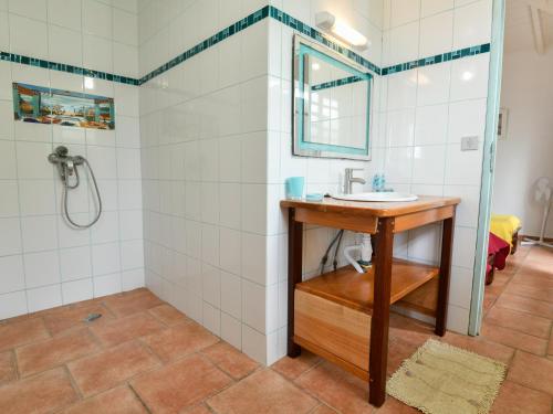 a bathroom with a sink and a shower at Villa Alizea in Capesterre-de-Marie-Galante