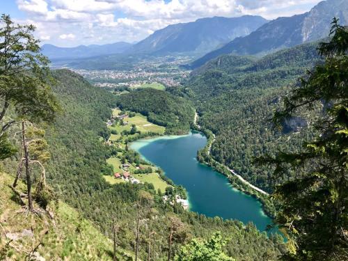 a view of a river in the mountains at Ferienwohnung Gartenglück in Traunstein