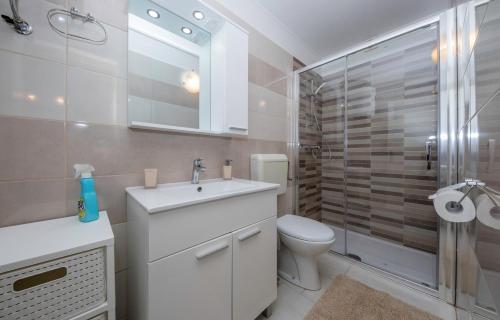 ein Badezimmer mit Toilette, Waschbecken und Dusche in der Unterkunft Holiday House Predrag in Rab