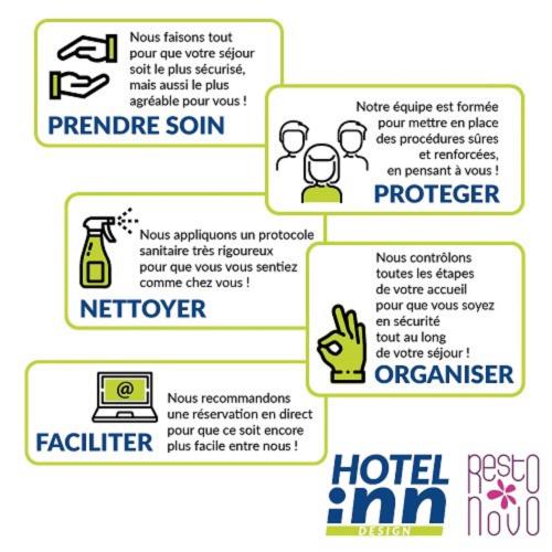 a set of four stickers with different logos at Hôtel Inn Design Resto Novo Langres in Langres