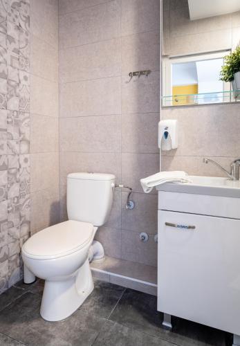 a bathroom with a toilet and a sink at Kostovski Rooms-near E75 to Greece in Veles