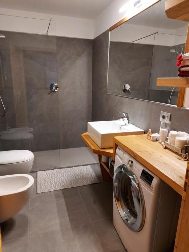 W łazience znajduje się pralka i umywalka. w obiekcie CHALET VILLA RITA w mieście Tesero