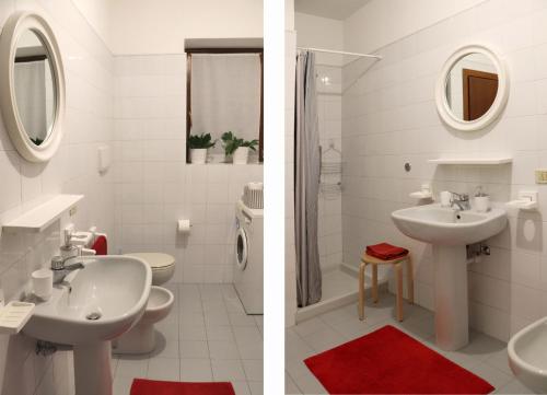 - deux images d'une salle de bains avec lavabo et toilettes dans l'établissement Casa San Giacomo 1, à Riva del Garda