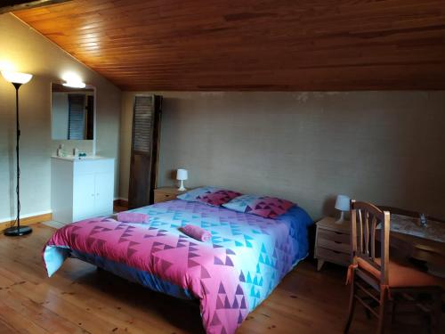 Postel nebo postele na pokoji v ubytování CHARDON BLEU Appartement chambre cuisine coin à manger sanitaires salle d'eau