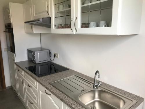 a kitchen with a sink and a microwave at Apartment 2 Zimmer in Miltenberg