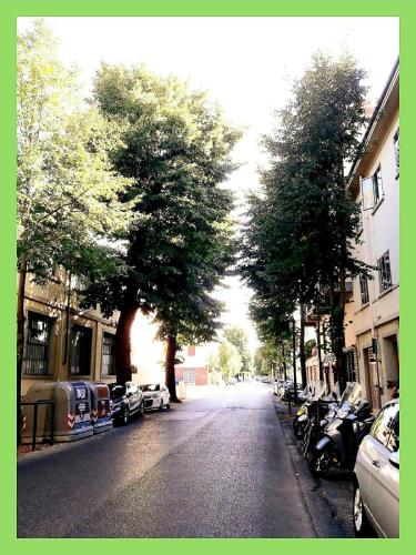 a street with trees and parked cars on the street at Dimora Del Magnifico in Florence