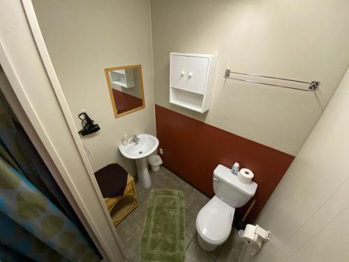uma pequena casa de banho com WC e lavatório em Stewart Mountain Lodge em Stewart