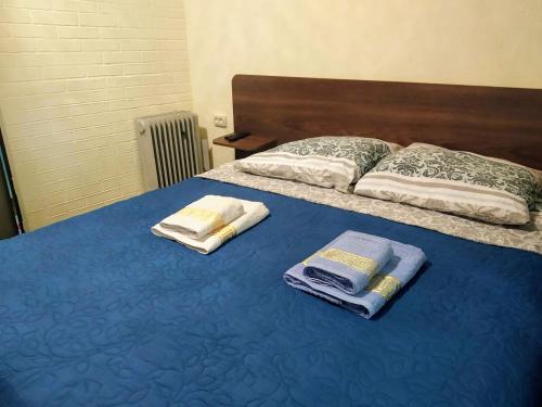Una cama con dos toallas encima. en Отель "Лагита" en Sergeevka