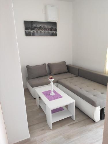 a living room with a couch and a table at Robi Apartments in Ulcinj