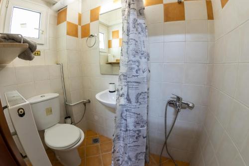 La petite salle de bains est pourvue de toilettes et d'un lavabo. dans l'établissement Xsoma Flats "Studio", à Thessalonique