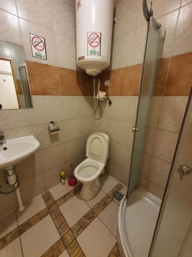 a bathroom with a toilet and a sink and a shower at Gabriel in Maardu