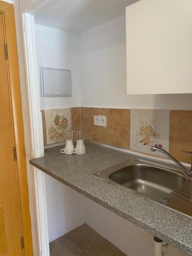 パゲラにあるHostal Villa Seneseのシンクとカウンタートップのあるキッチン