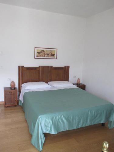 a bedroom with a large bed with a green blanket at Bed And breakfast Il Ghiro in Cedrasco