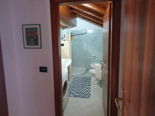 y baño con aseo, lavabo y ducha. en Bellavista, en Santorso