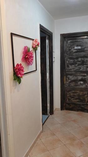 a room with two flowers on the wall and a door at Home Sweet Home COSENZA in Cosenza