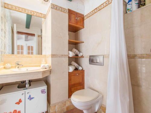 ein Bad mit einem WC, einem Waschbecken und einer Dusche in der Unterkunft Federico rubio in Sevilla
