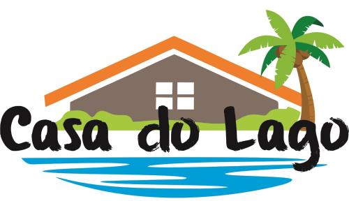 a house with a palm tree and the words casa do laaca at Casa do Lago - Pousada & Casas de Temporada in Penha