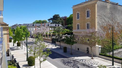 una strada cittadina con alberi e un edificio di L'épopée de l'Avenue - Parking - Avenue de Champagne - Epernay a Épernay