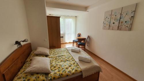 a bedroom with a bed and a chair in it at Apartmán TATRAN Jarka in Donovaly