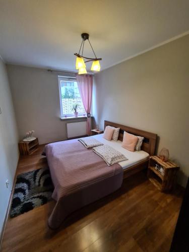 1 dormitorio con cama y ventana en Quiet Apartments Kościelna, en Poznan