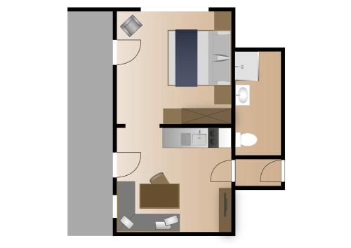a black and white floor plan of a house at Das Tannacker - Ferienwohnungen Hartmann in Fischen