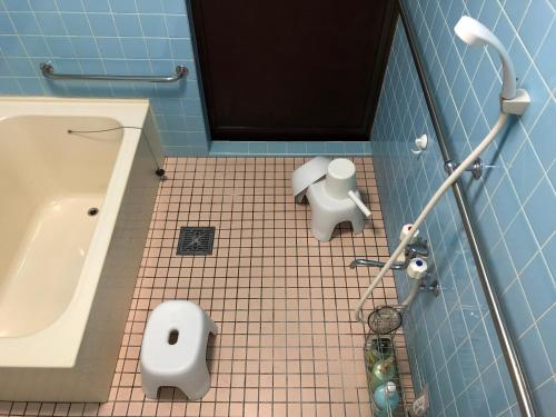 a bathroom with a toilet and a sink and a tub at Shimanto Riverside Hideaway in Shimanto