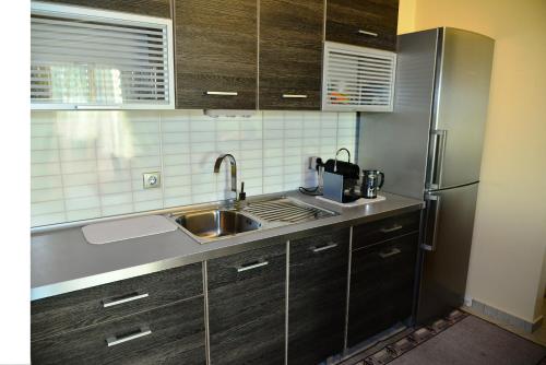 Kuchyň nebo kuchyňský kout v ubytování Sea View Luxury Apartment Plataria
