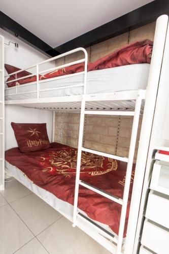 quelques lits superposés dans une chambre dans l'établissement Studio a Paris et désinfection rigoureux du logis, à Paris