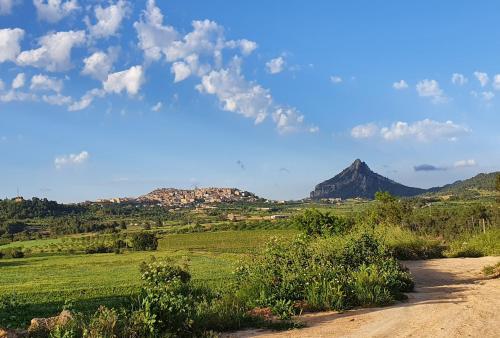 a dirt road in a field with mountains in the background at Apartamentos La Venta del Rome in Horta de San Joan