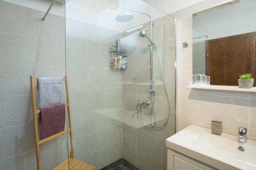 a bathroom with a shower and a sink at Holiday home Natura in Slunj