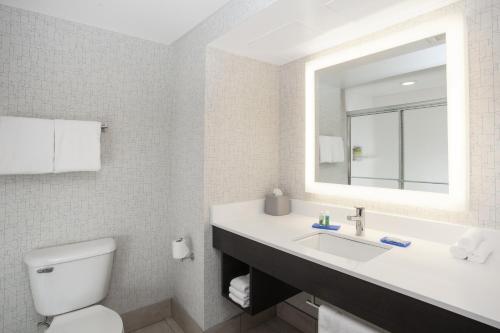 a bathroom with a sink and a toilet and a mirror at Holiday Inn Express & Suites Culpeper by IHG in Culpeper