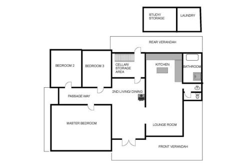 a black and white floor plan of a house at The River Block in Berri