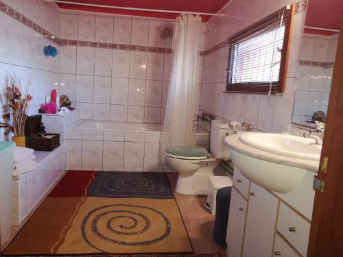 a bathroom with a toilet and a sink and a tub at Residencia Los Conejos - Bike & Motorbike in Las Palmas de Gran Canaria