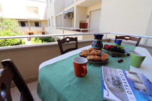 a table with a plate of food on a balcony at Casa vacanze Nicole in Salento 5 posti in Otranto