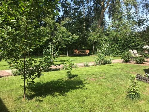 un parque con un banco en medio de un patio en Het creijennest Gemeente 's-Hertogenbosch en Rosmalen