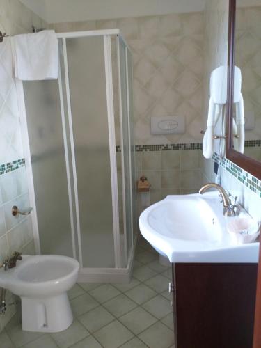 a bathroom with a shower and a sink and a toilet at Agriturismo Spinaruccoli in Cicerale