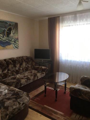 a living room with a couch and a table at Butas Vladas in Nida