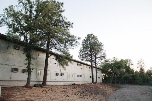 a white building with two trees in front of it at Days Inn by Wyndham Show Low in Show Low
