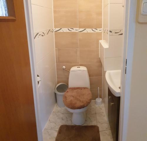 ein kleines Bad mit WC und Waschbecken in der Unterkunft Przytulne mieszkanie nad morzem in Ustronie Morskie