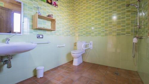 La Estrella的住宿－Casa Rural El Arco，浴室配有卫生间、盥洗盆和淋浴。