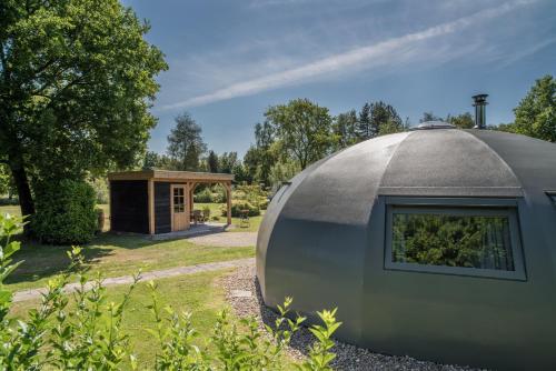 a dome house with a window in a garden at Iglo Bungalow 17 in Chaam