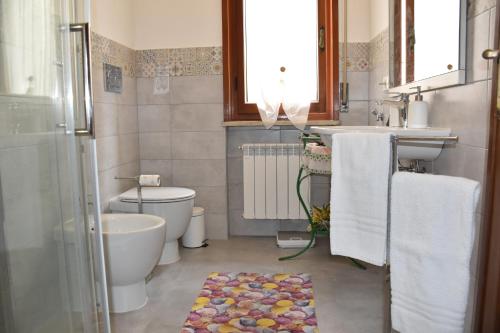 ヴィアレッジョにあるCasa Ilianaのバスルーム(トイレ、シャワー、ラグ付)