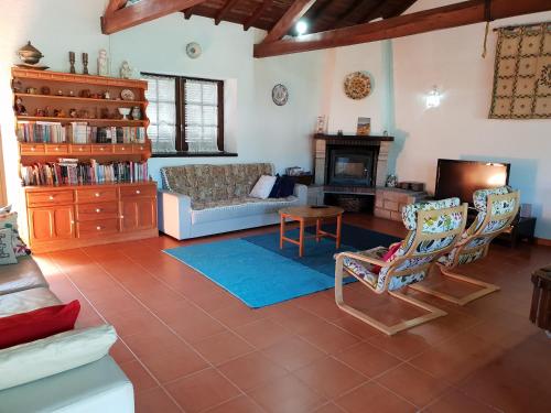 ein Wohnzimmer mit Sofa und Kamin in der Unterkunft Casa Do Fiscal in Barroselas