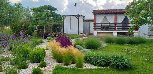 a garden with flowers and plants in front of a house at Holiday Home Ulika in Fažana