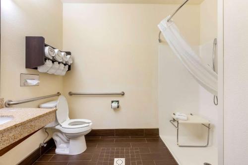 a bathroom with a toilet and a sink at Comfort Suites Stevensville - St Joseph in Stevensville