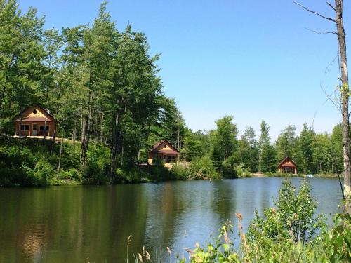 a view of a lake with cottages at paradis sauvage geronimo in St-Etienne de Bolton