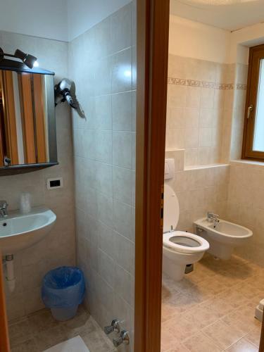 a bathroom with a toilet and a sink at Hotel Capriolo in Madesimo