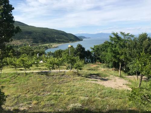 a view of a lake from a hill at Hotel Camping Lin in Pogradec