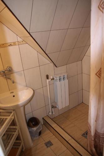 ein Bad mit einem Waschbecken und einem WC in der Unterkunft Willa Senator in Zakopane