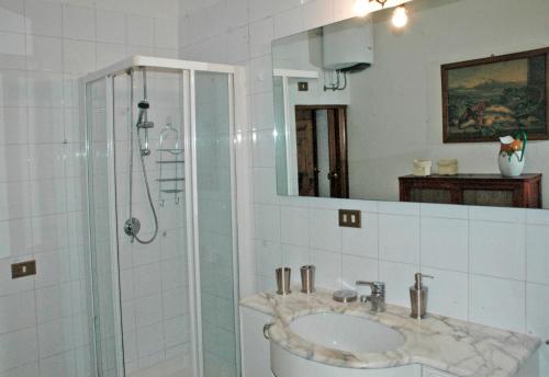 een badkamer met een wastafel en een douche bij S.M. L'ARCO in Monteriggioni